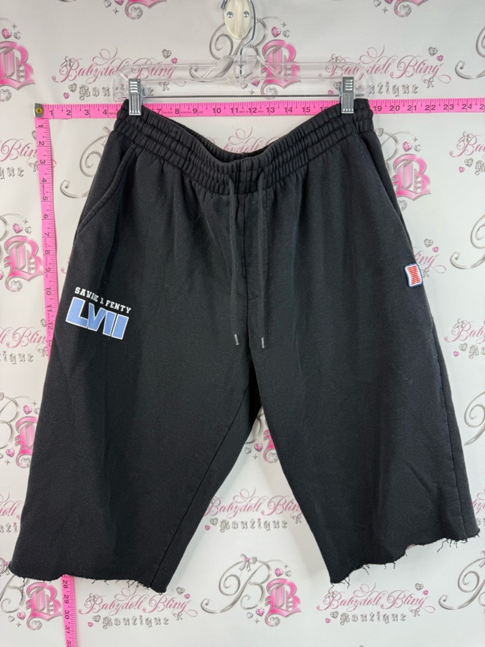 Savage X Fenty Rihanna shorts Black Athletic LVII Super Bowl Drawstring Shorts
